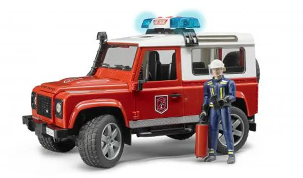 Bruder Land Rover Defender St.Wagon fire department vehicle with fireman
